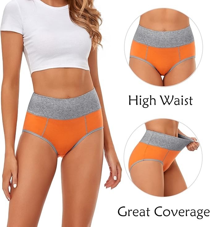 5 Pack Women High Waisted Cotton Underwear Full Coverage Briefs Ladies Panties/