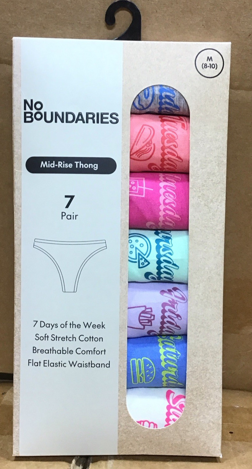 No Boundaries Mid Rise Thong Underwear Womens Cotton 7 Days Of The Week E23