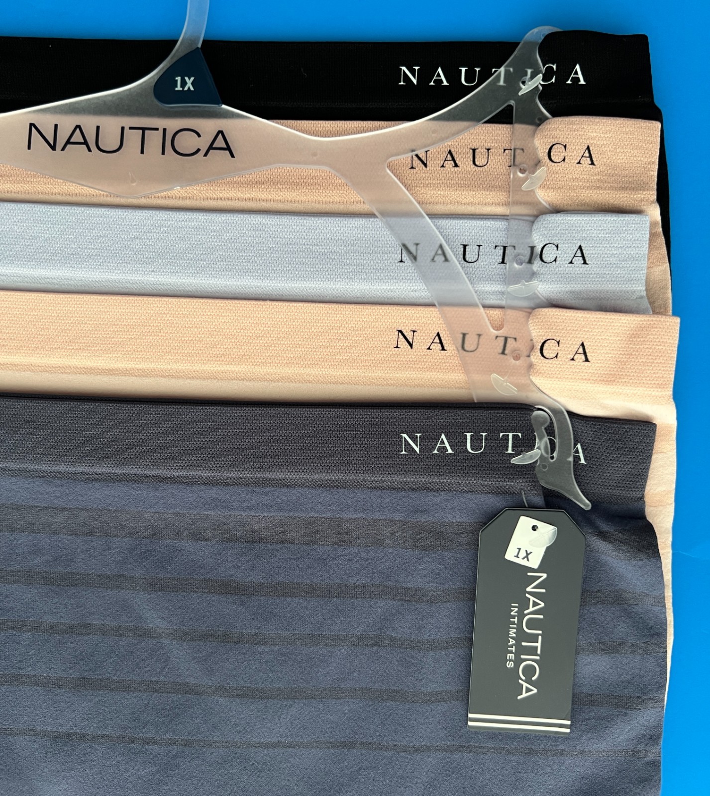 5 pc Size 1X Nautica NT9935 Nylon Brief Underwear Panties Fit Stretch Stripe NWT