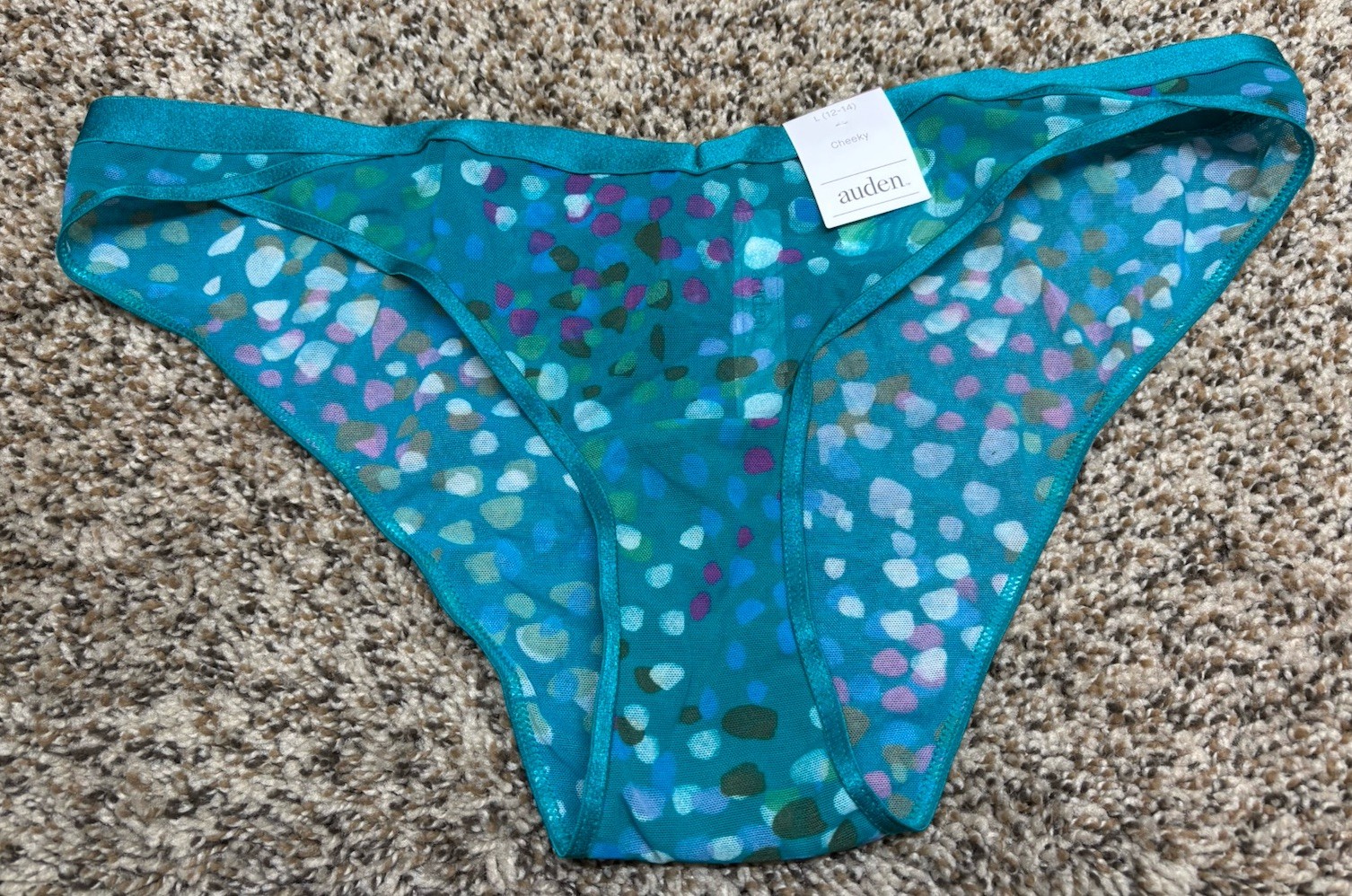 Auden Blue/Green Sheer Cheeky Panty. Size: L (12-14).