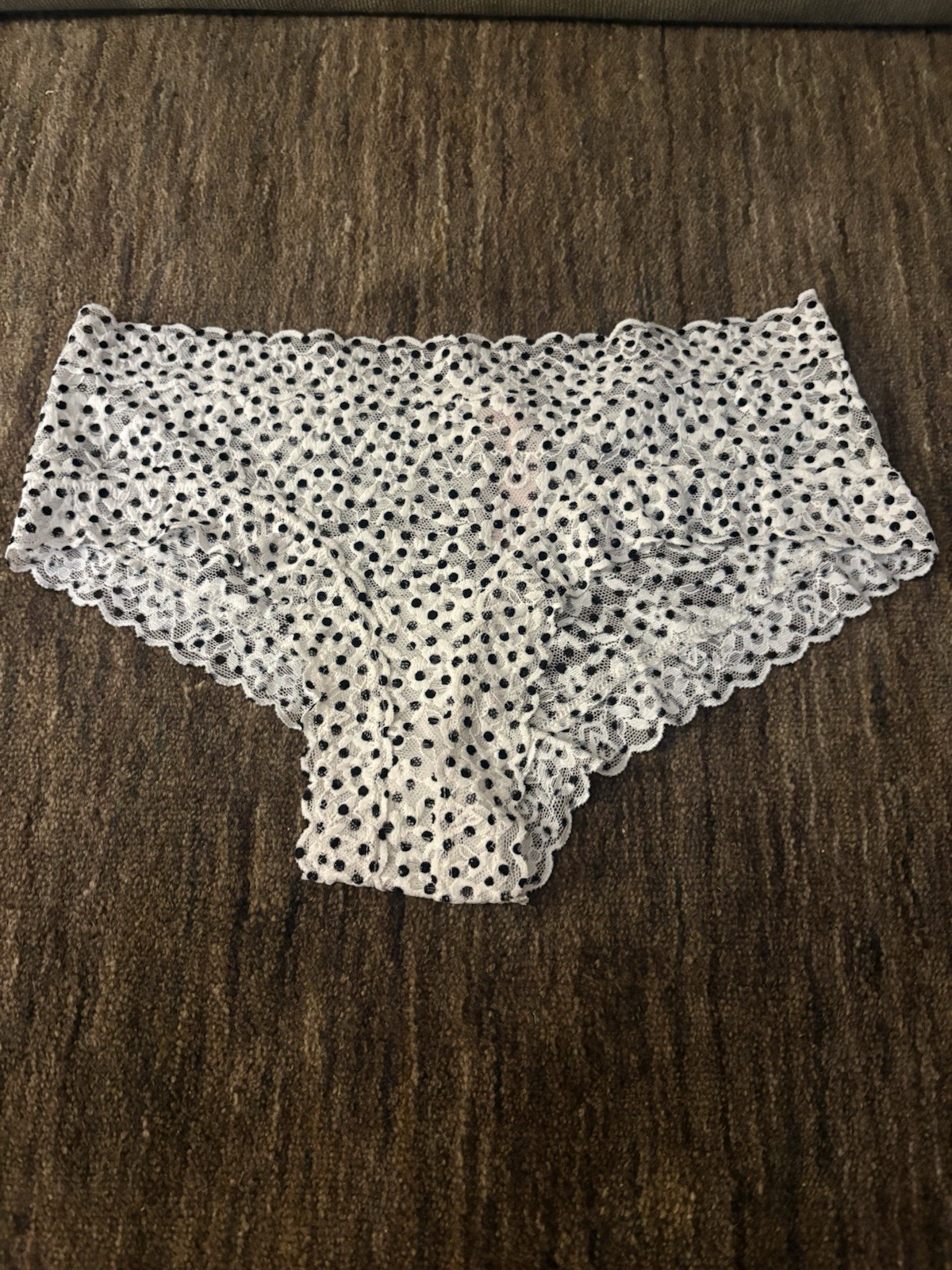 Victorias Secret Floral Sheer Lace Cheeky Panties IVORY BLACK POLKA DOT Med NWOT