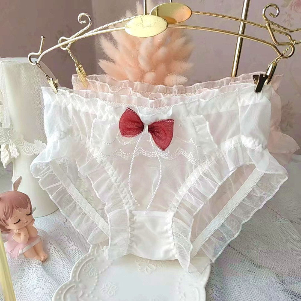 Women Ruffles Underwear Briefs Knickers Sheer Mesh Panties Lolita Girls Cute