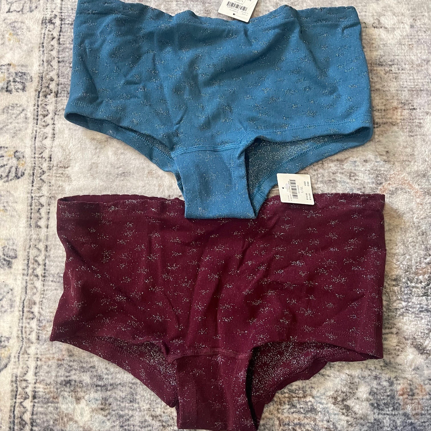 Anthropologie 2pk Seamless Sparkle Nylon Boyshort Panties Size L/XL Blue Maroon