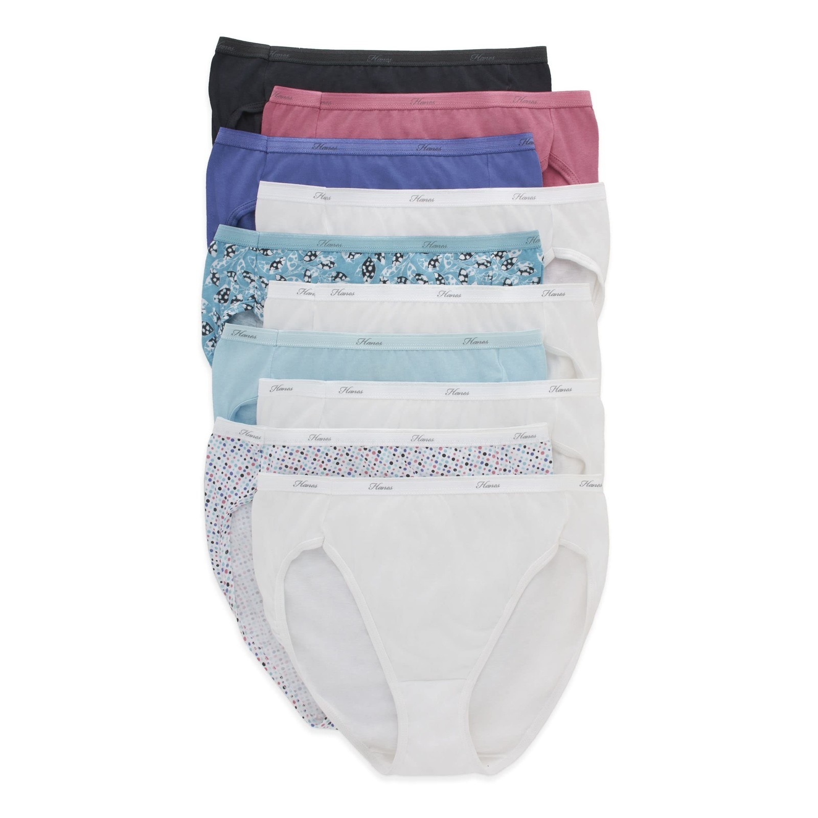 Hanes Women’s Hi-Cut Cotton Underwear 10-Pack, Assorted High-Waisted size7