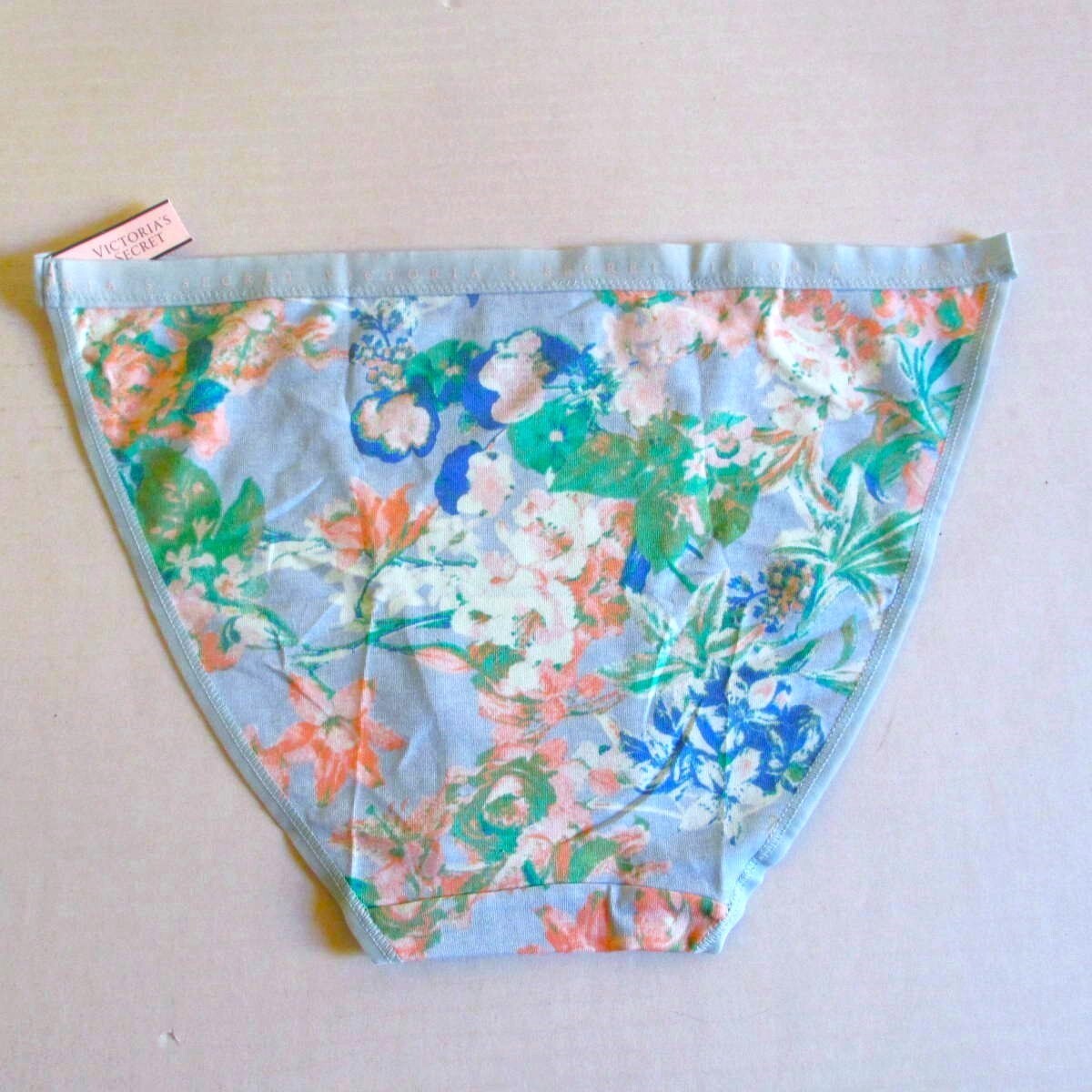 Victoria’s Secret Cotton String Bikini Panty L XL Blue Pretty Spring Floral Rare