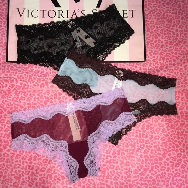 ❤ NWT Victoria’s Secret Tease MESH LACE TRIM CHEEKY Panties -LOT OF 3- NEW Sz S