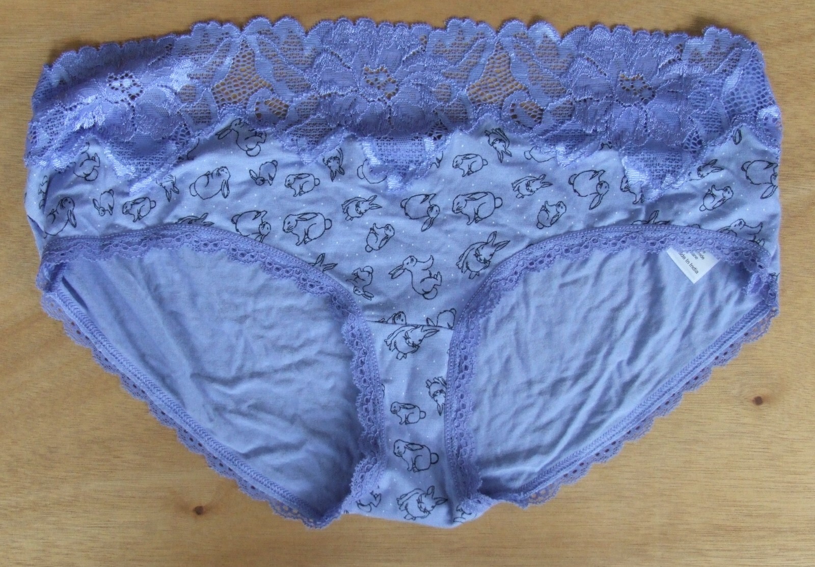 EX Chainstore size 12 lacy knickers panties briefs stretchy rabbit print Blue