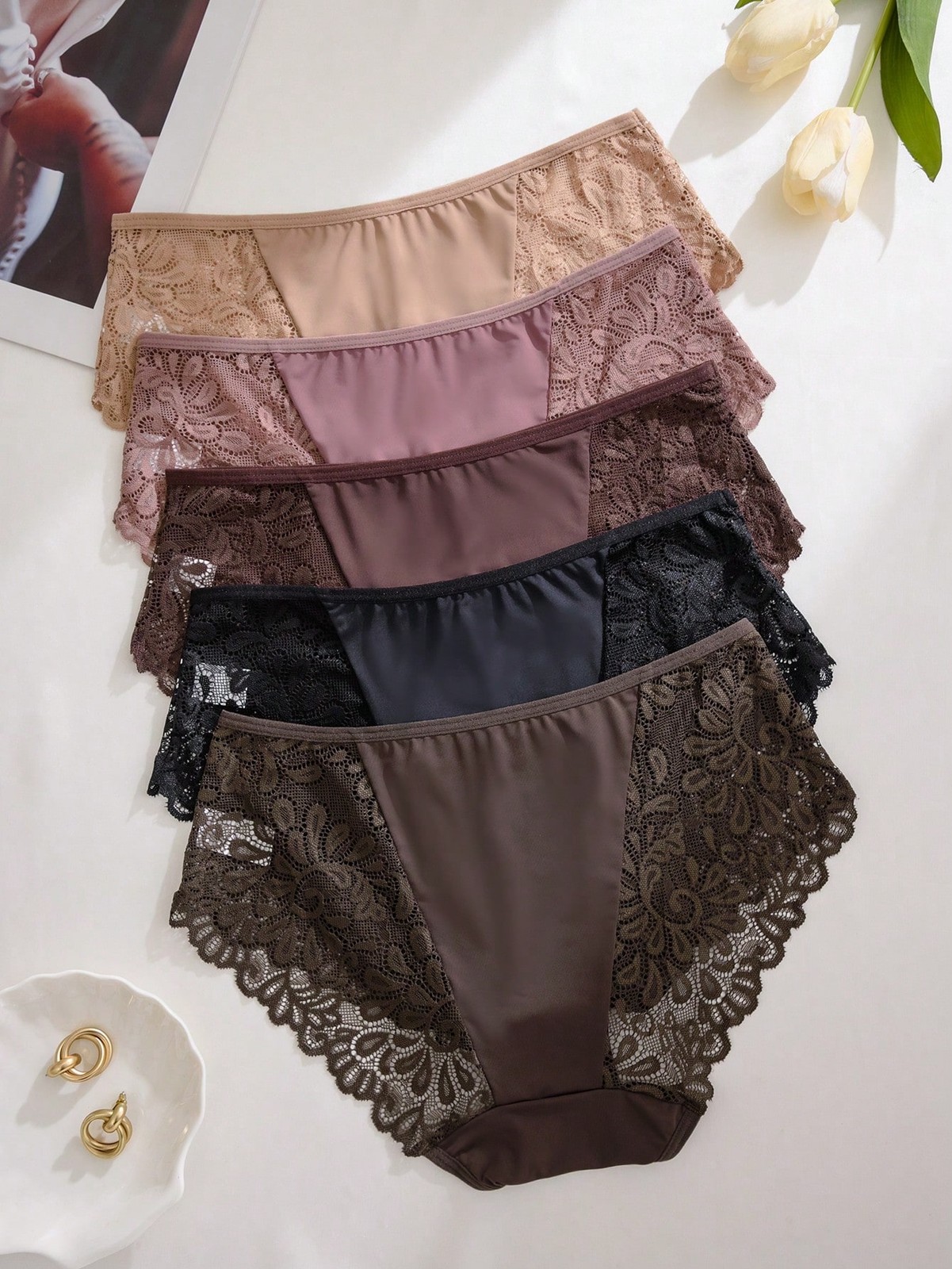 5 pack ladies lace patchwork briefs with comfortable fit cheap24