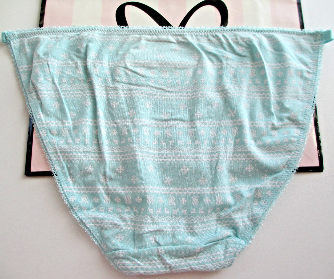 VICTORIA’S SECRET Cotton String Bikini Panty VS Blue Fairisle S M L XL Bows NWOT
