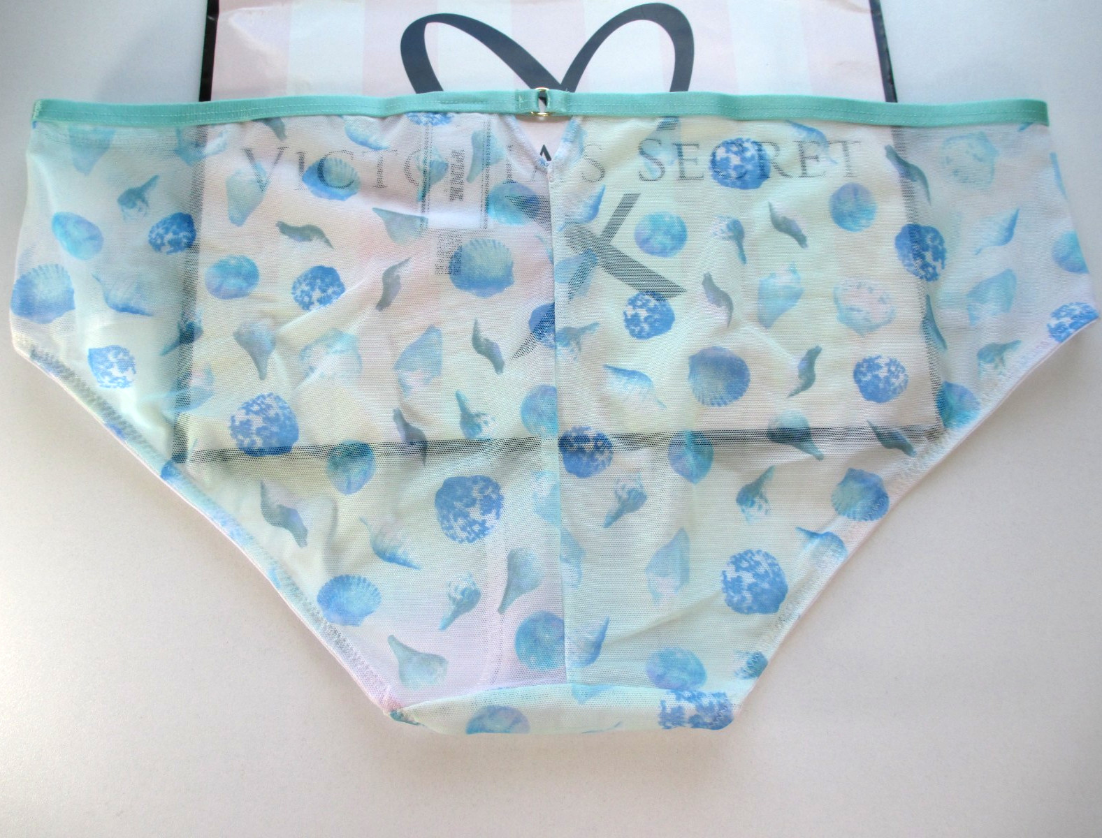 VICTORIA’S SECRET PINK Hiphugger Panty S M L XL Blue Seashells NWT Mesh VS