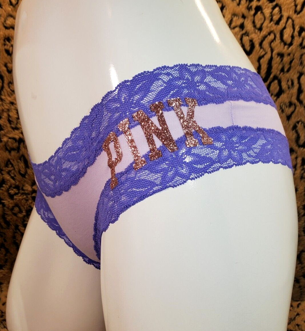 Victoria’s Secret PINK Gold Glitter Logo Purple Lace Cheekster S Sexy