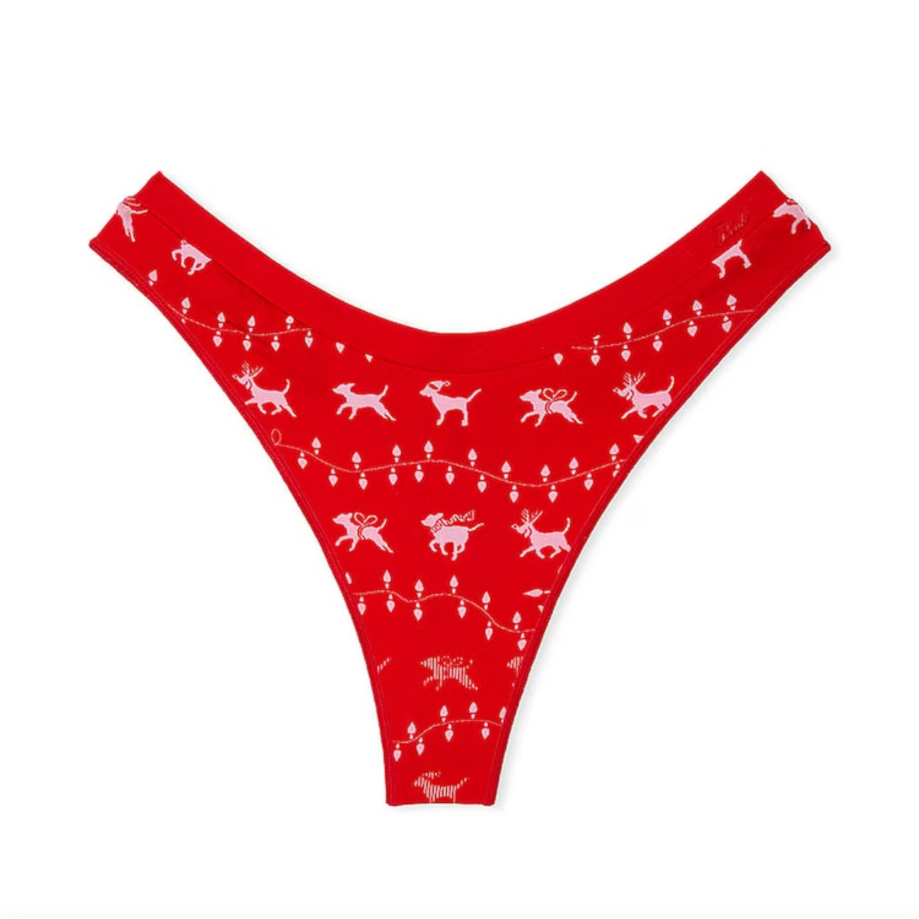 Victorias Secret PINK Red Vermillion Red Fair Isle Thong Seamless Panty M Med