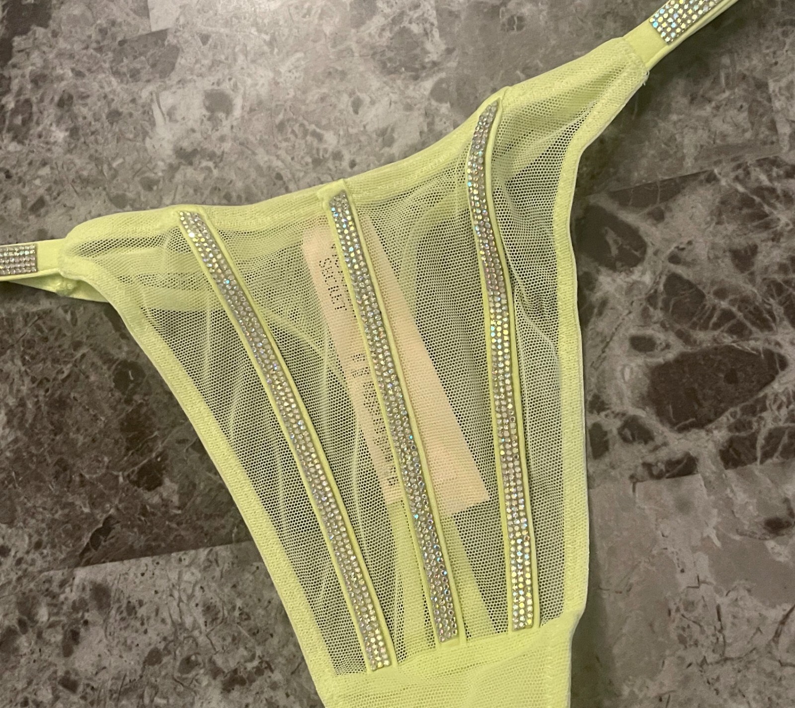 VICTORIA’S SECRET CITRON MESH IRIDESCENT RHINESTONE SHINE STRAP THONG PANTIES