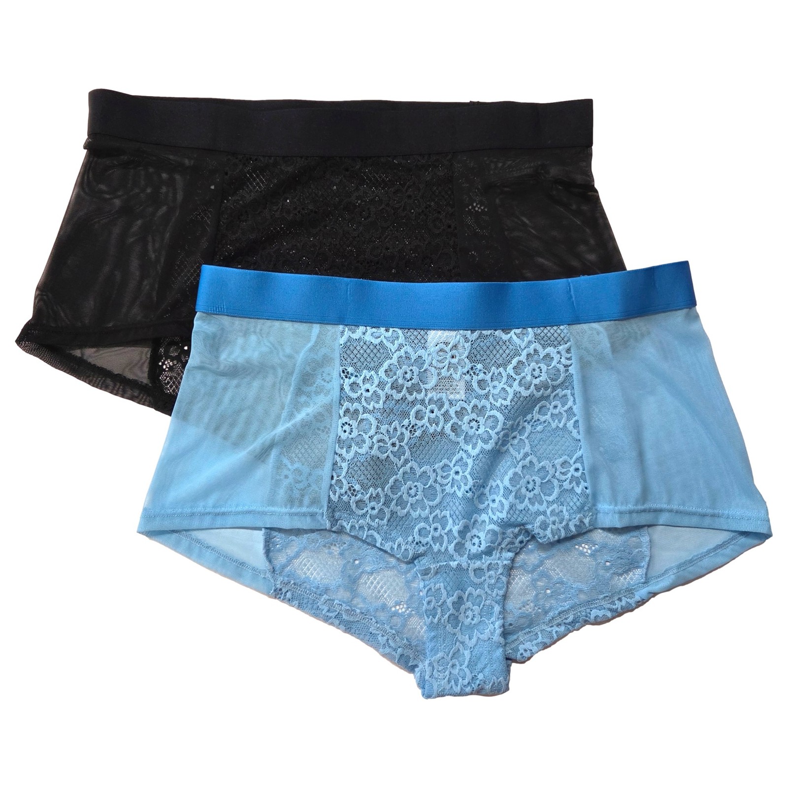 Parade Womens 2 Pack Boy Short Underwear Blue & Black Lace Panties Set