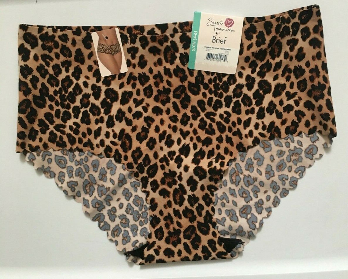 Brief Panties Size XS(0-2) Brown Leopard Animal Print No Show Scalloped Hem