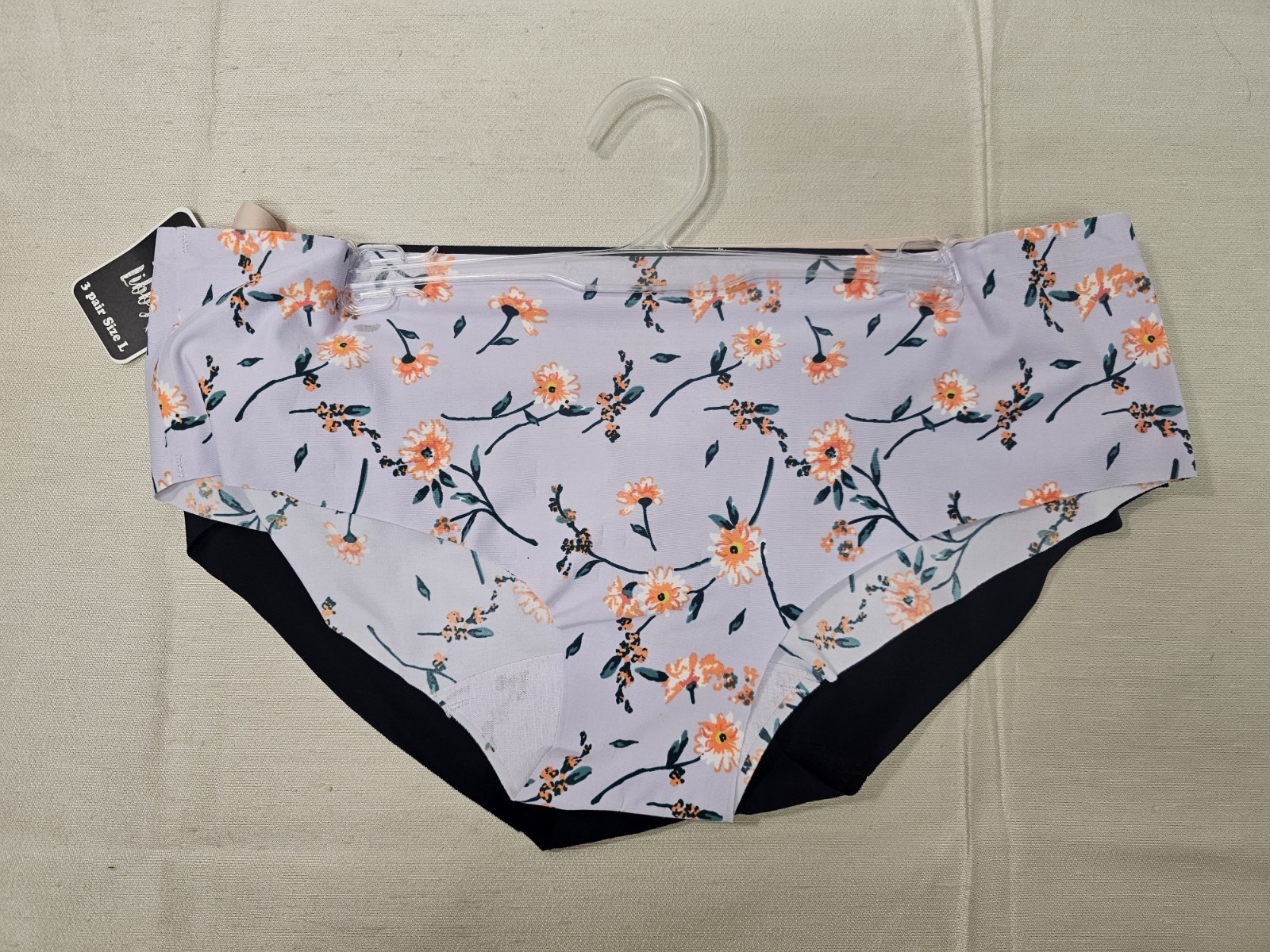Love Libby Women’s 3-Pack Nylon & Spandex Black, Beige, Lavendar Floral Panties