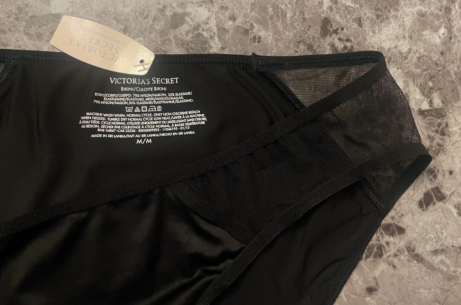 NWT VICTORIA’S SECRET MEDIUM BLACK SATIN SMOOTH SHEER MESH RARE BIKINI PANTIES