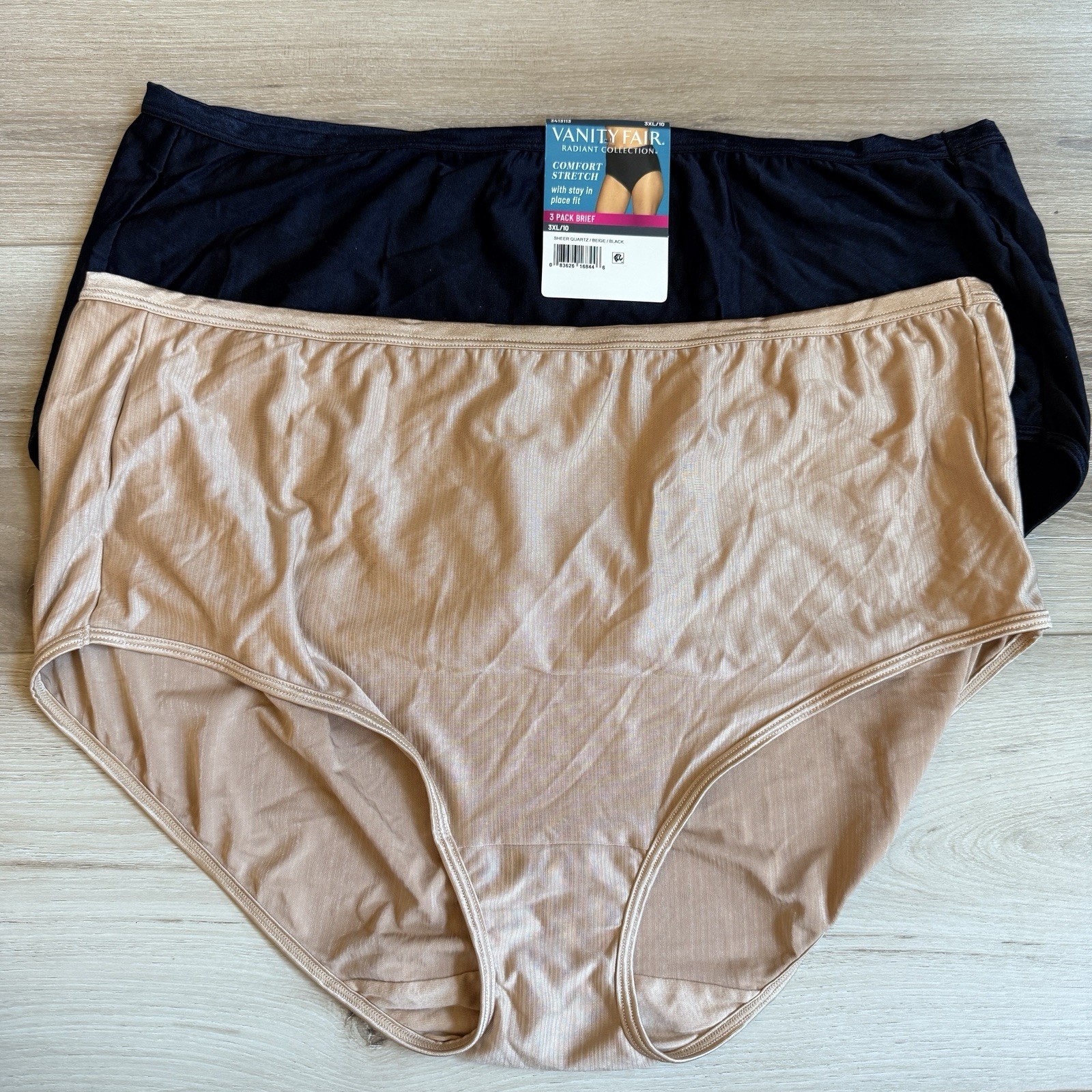 Vanity Fair Women’s Nylon Brief Panties 2 Pair 3XL Black And Beige