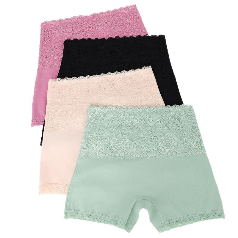 2 Pack High Waist Lace Cotton Boyshorts Anti Exposure Safety Underwear for Women