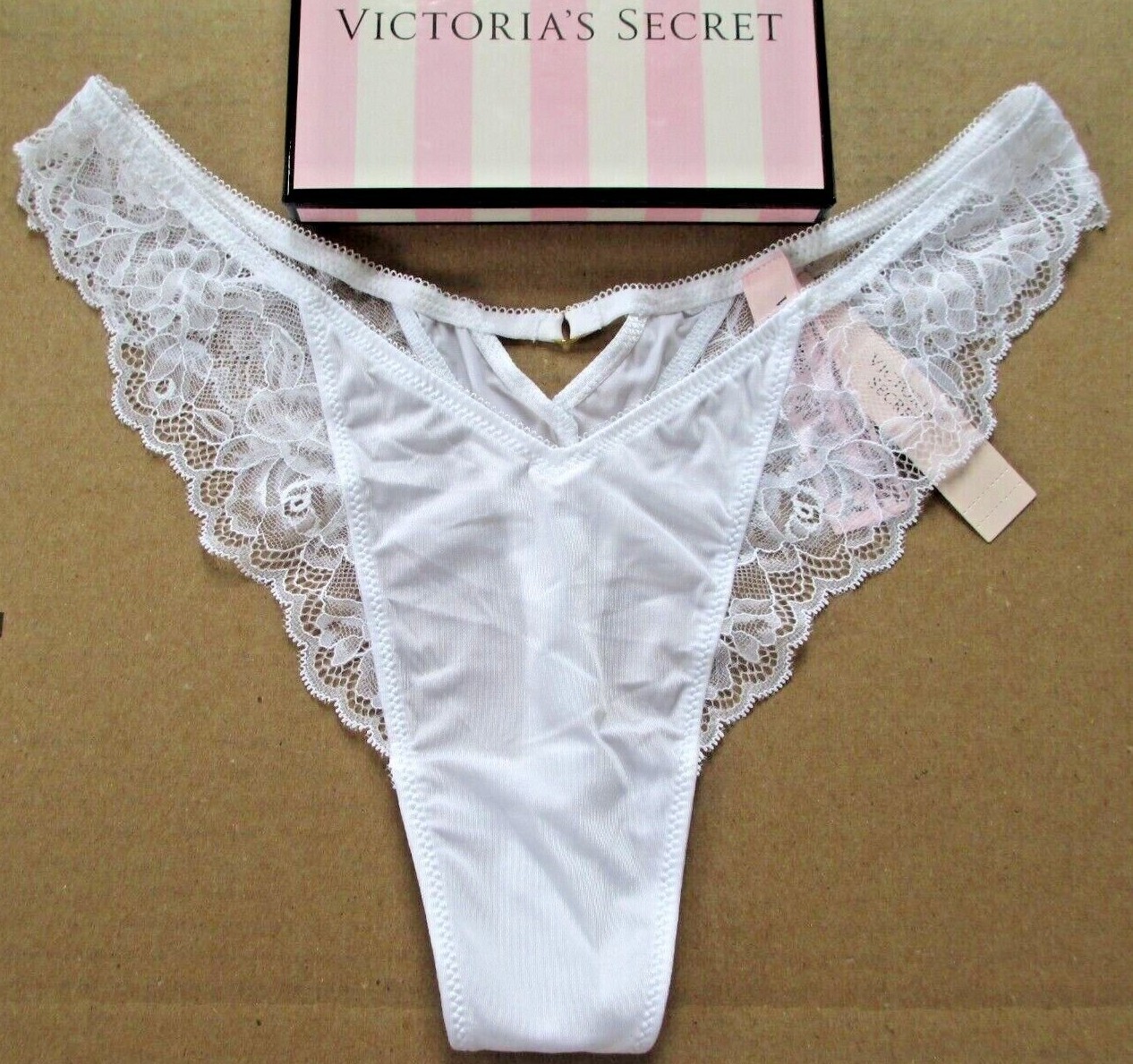 VICTORIA’S SECRET VERY SEXY High Leg Thong Panty L XL 2XL White NWT Lace Trim VS