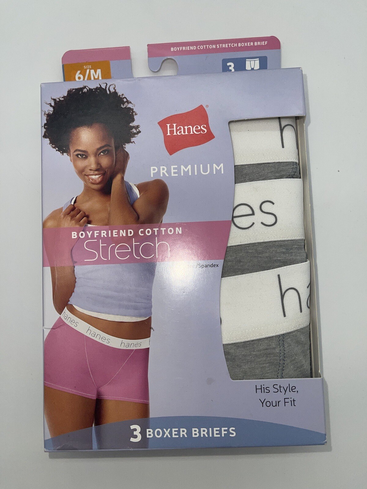 N/W/B 3 PK Hanes Women White/Gray Premium Boxer Panty SIZE 6M
