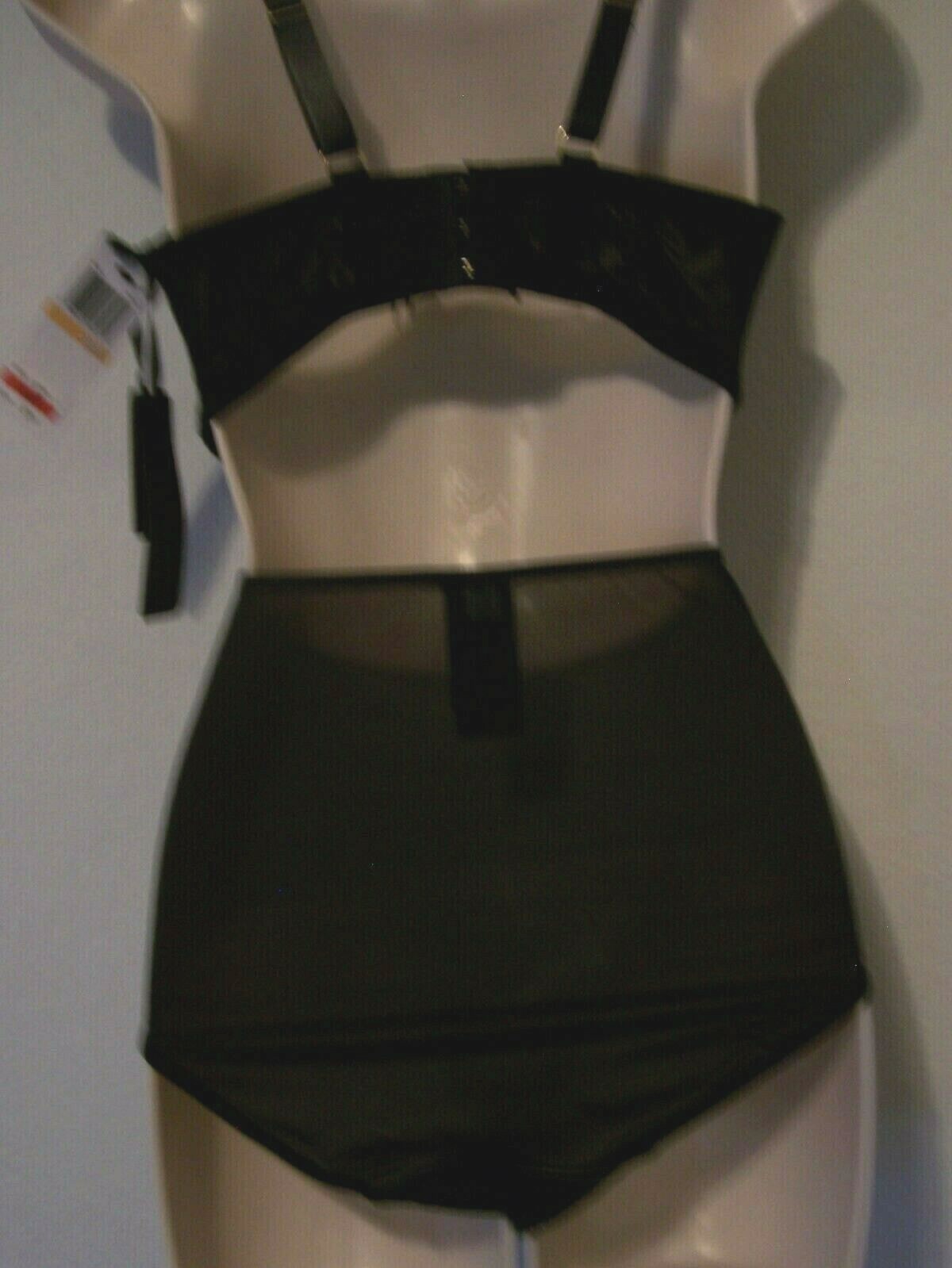 ASHLEY GRAHAM Black pin-striped and lace hi-cut brief Size 2X (panty only)