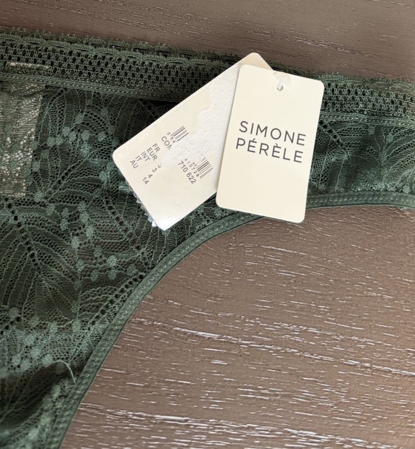 Simone Perele Comete Tanga Icon Green Thong Underwear Lace Mid Rise 3 M NEW