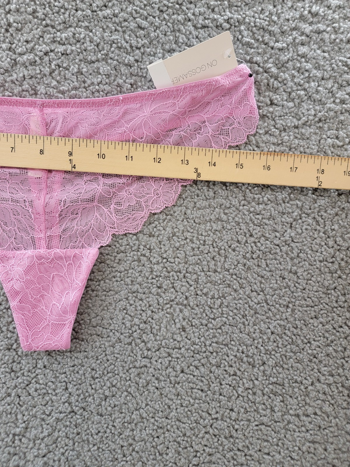 On Gossamer Luxe Semi-Sheer Lace Front Thong Women’s Large Pink Berry Pull On