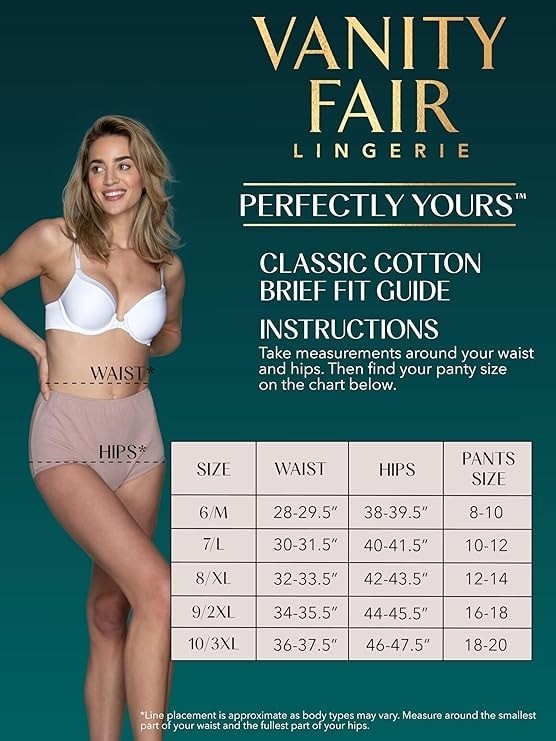 Vanity Fair 15320 Perfectly Yours Cotton Brief Panties 3 Pack 6/Med. Fawn NWT