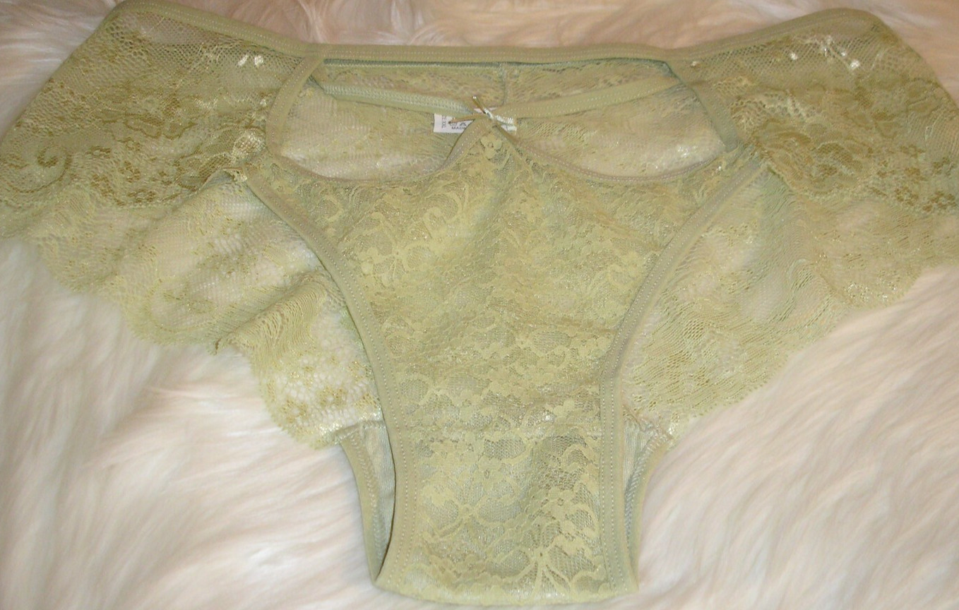 Panties Lingerie Open & Strap Front Green Lace Hipster, XXL Adult Gift