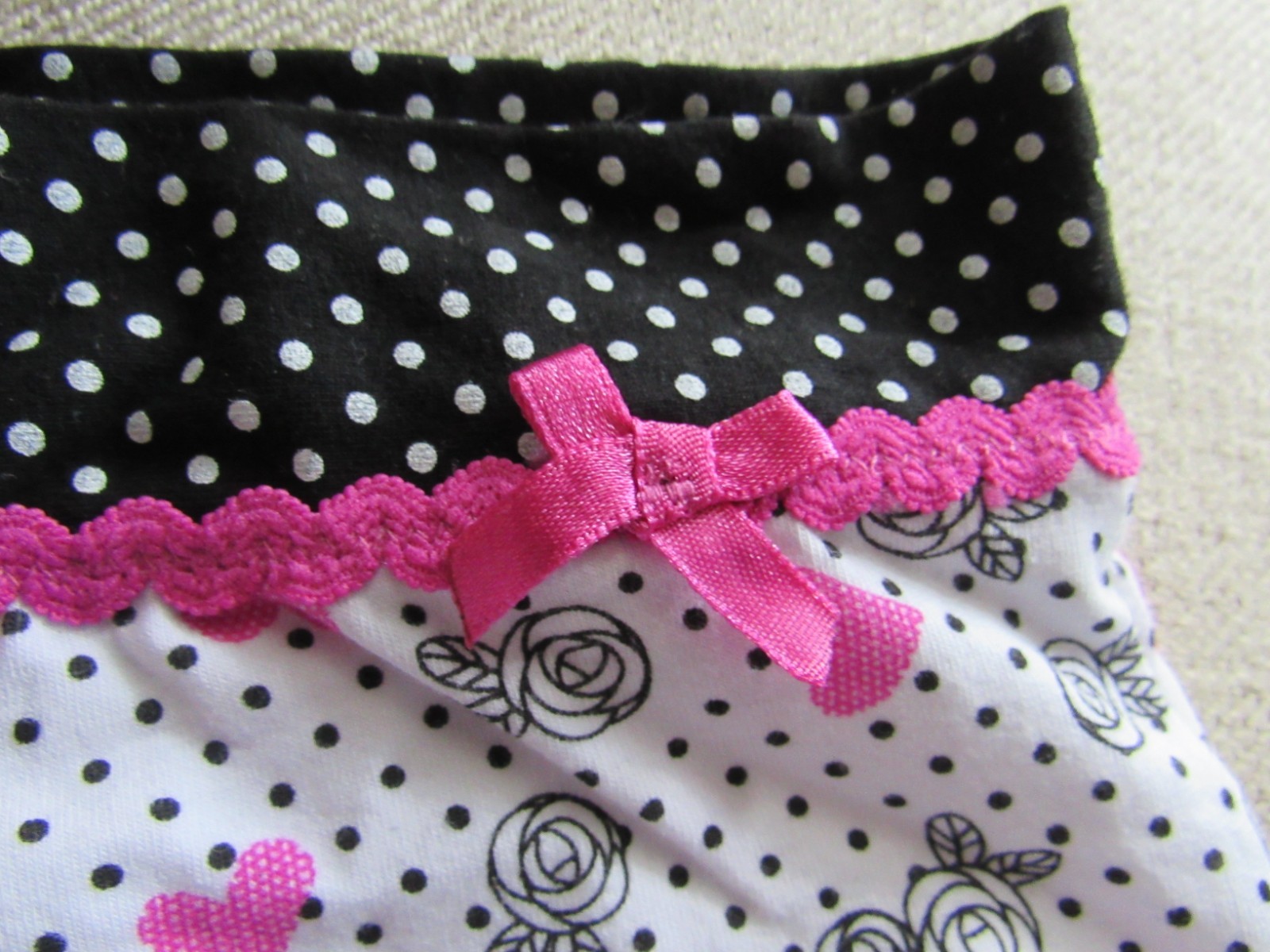 enchanted hipster panty stretch cotton polka dots/hearts/roses size 7 NWT