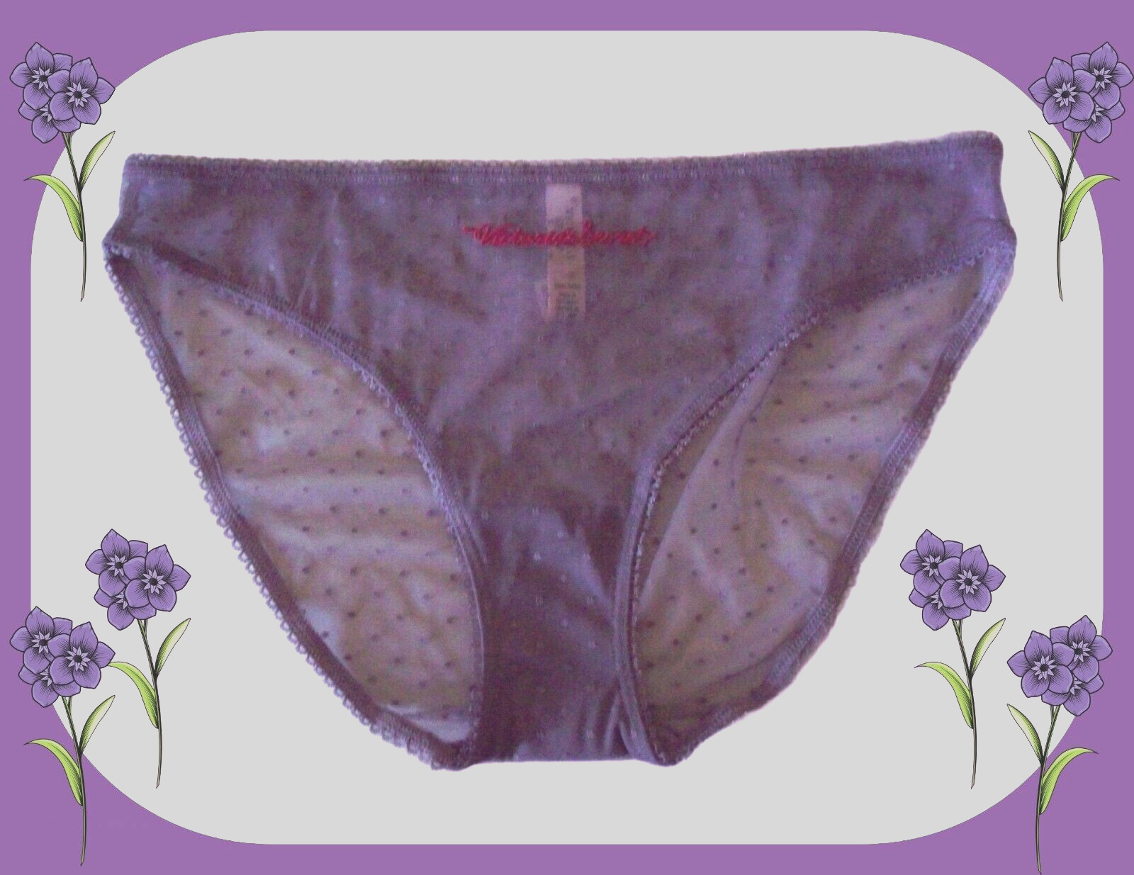 S Lilac Purple Polka Dot Mesh LOGO Stretch Victoria’s Secret BIKINI Panty