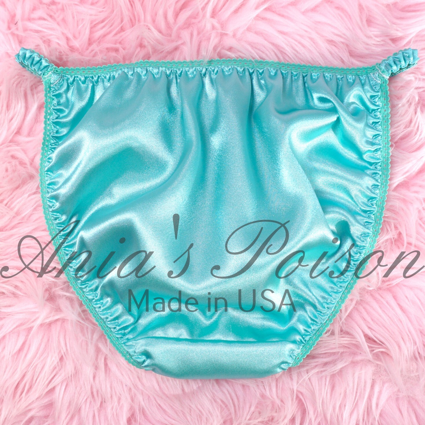 Satin Sissy Ladies panties – Candy teal wetlook DUCHESS CUT string bikini 5-9