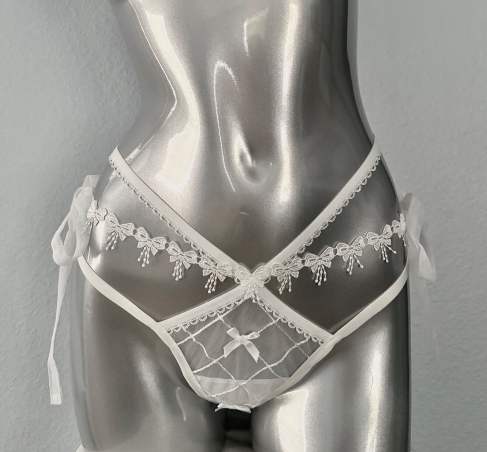 For Love & Lemons Victoria’s Secret Thong Panty White Strappy Mesh Fiorella M