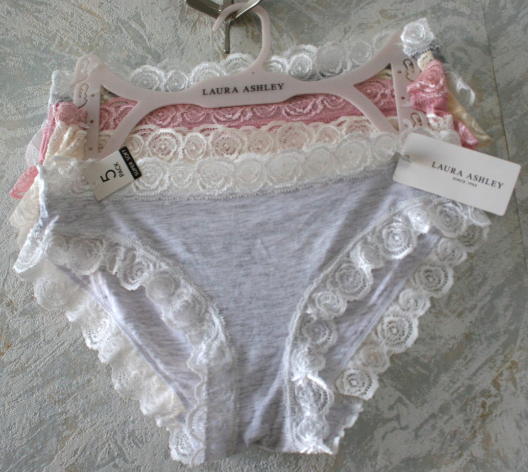 NWT LAURA ASHLEY 5 pack briefs Panties Size Large Beige Gray Pink Natural Hanger