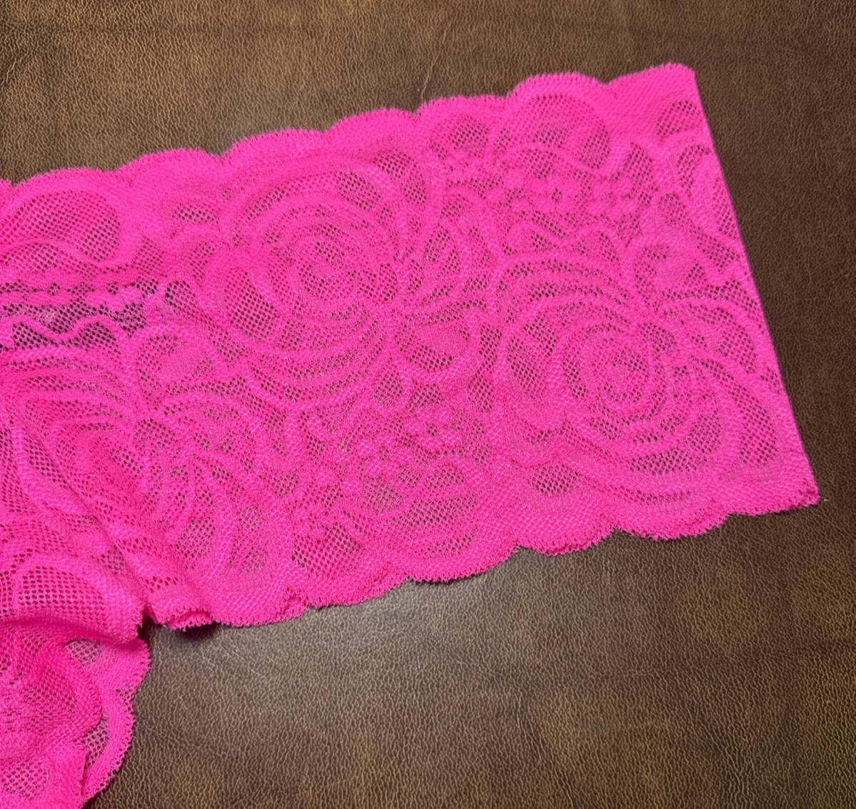 Vintage Smart Sexy Neon Pink Stretch Sheer Floral Lace Bikini Panties Sz 2XL / 9