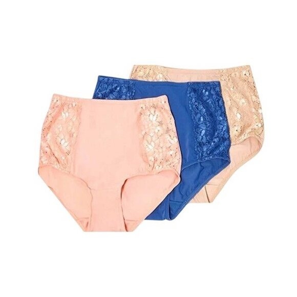Breezies Soft Support Lace Brief Panties Set of 3 Brights SMALL