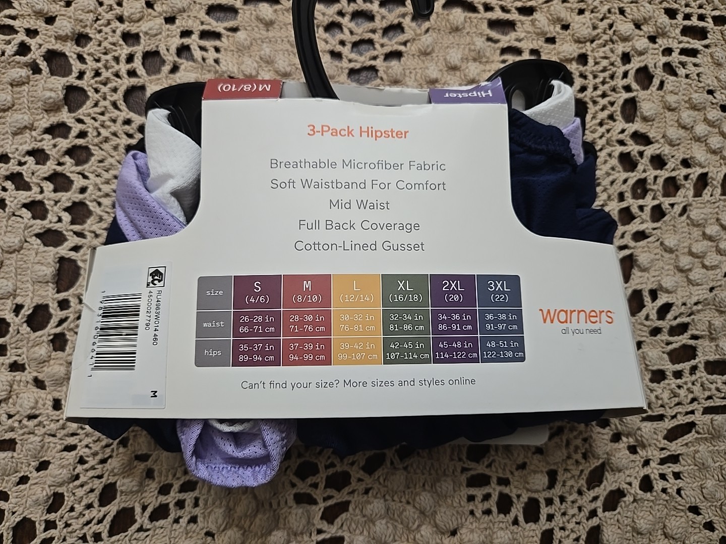 Warners 3 Pair COMFORT Breathable Hipster Panties M/6 Rare Find nwt