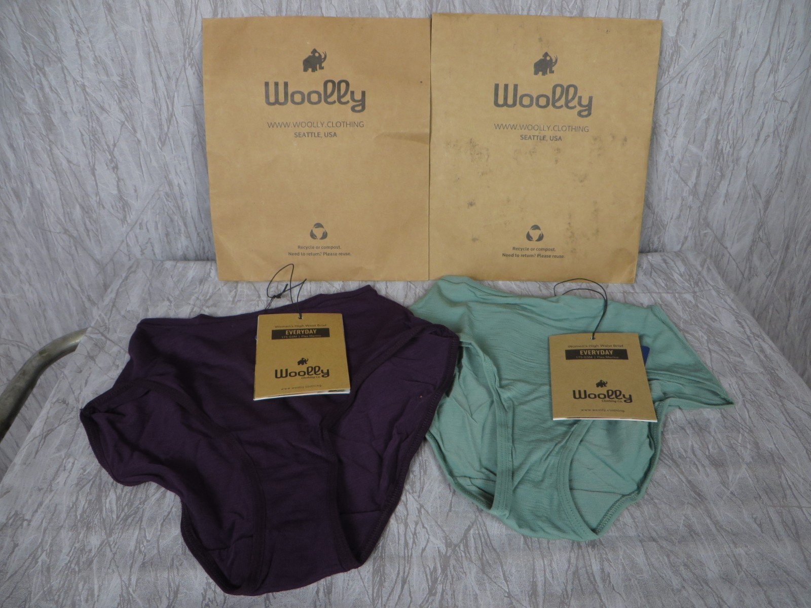 Woolly Womens Merino Wool High Waisted Bikini Brief Lot 2 Small NWT Fir Plum