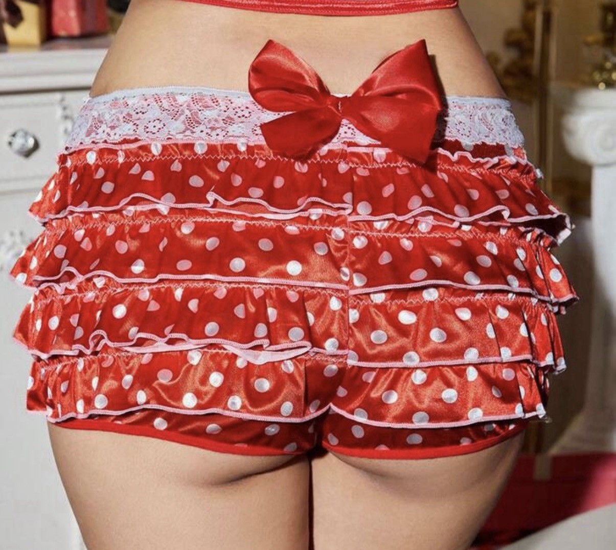 Red Polka Dot Tiered Ruffled Satin Lolita Boy Short Brief Panties XL NEW