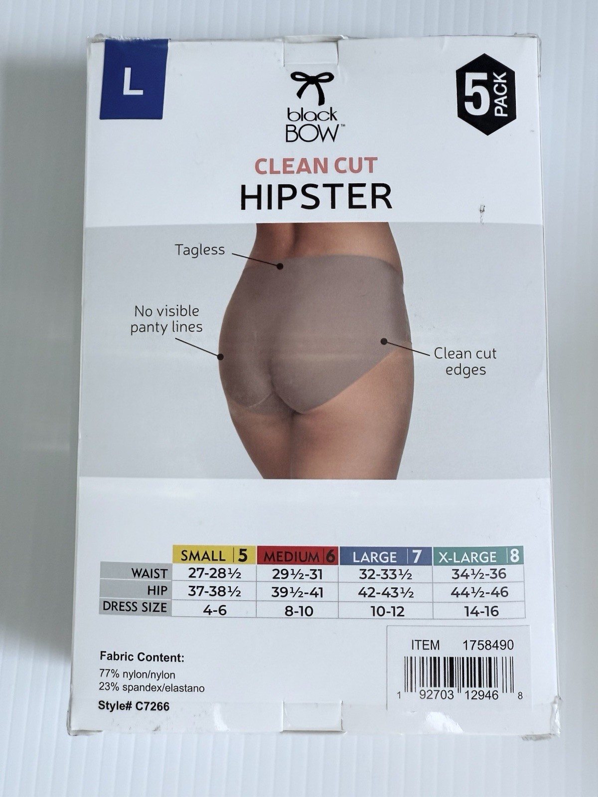 Black Bow Clean Cut Hipster Panties 5 Pack XL Seamless No Show Nylon Spandex New