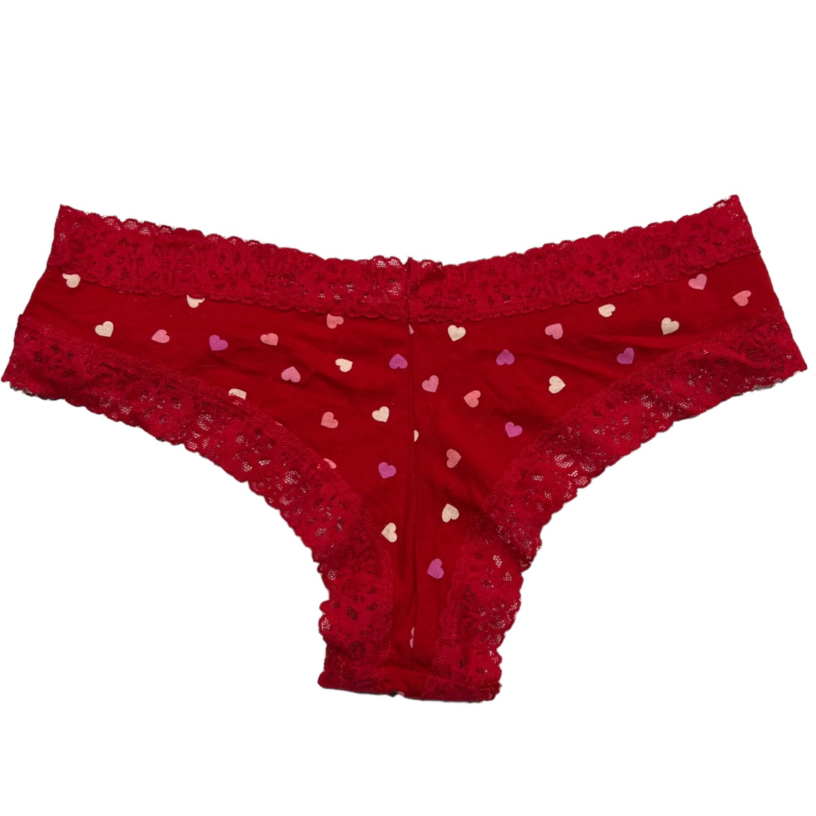 NWT VICTORIA’S SECRET Cheeky Pantie Sz XL Red Hearts Lace Cotton Jersey