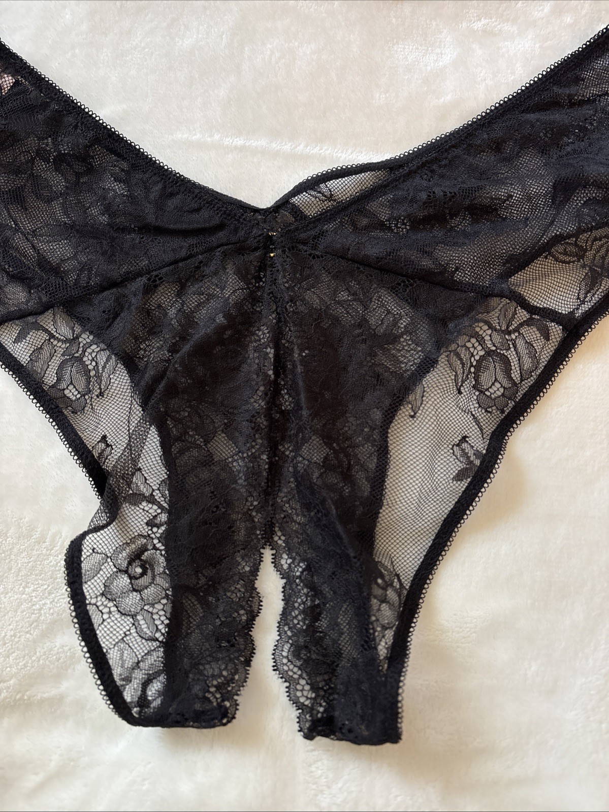 Victoria’s Secret Panties High Leg Cheeky Panty Black Floral Lace Crotchless XL