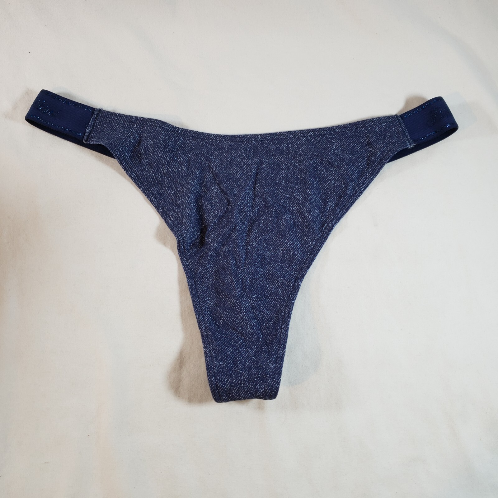 Victoria’s Secret PINK Logo Cotton Shine High-Leg Thong Large Dark Blue Denim