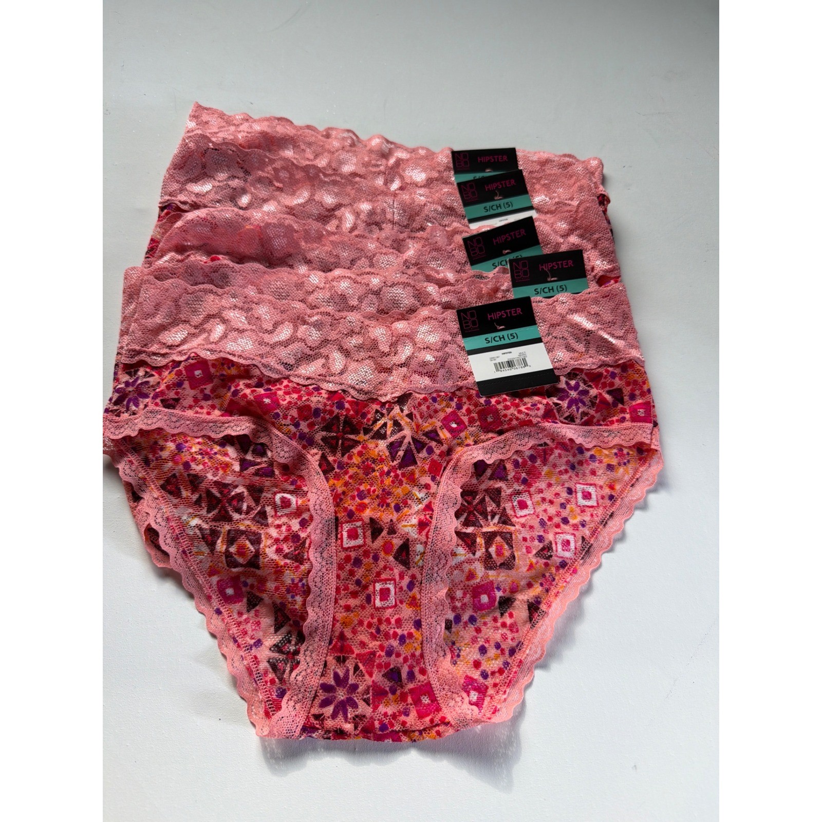 No Boundaries Pink Geometric Floral Lace Waist Hipster Panties Lot of 4 Size S 5