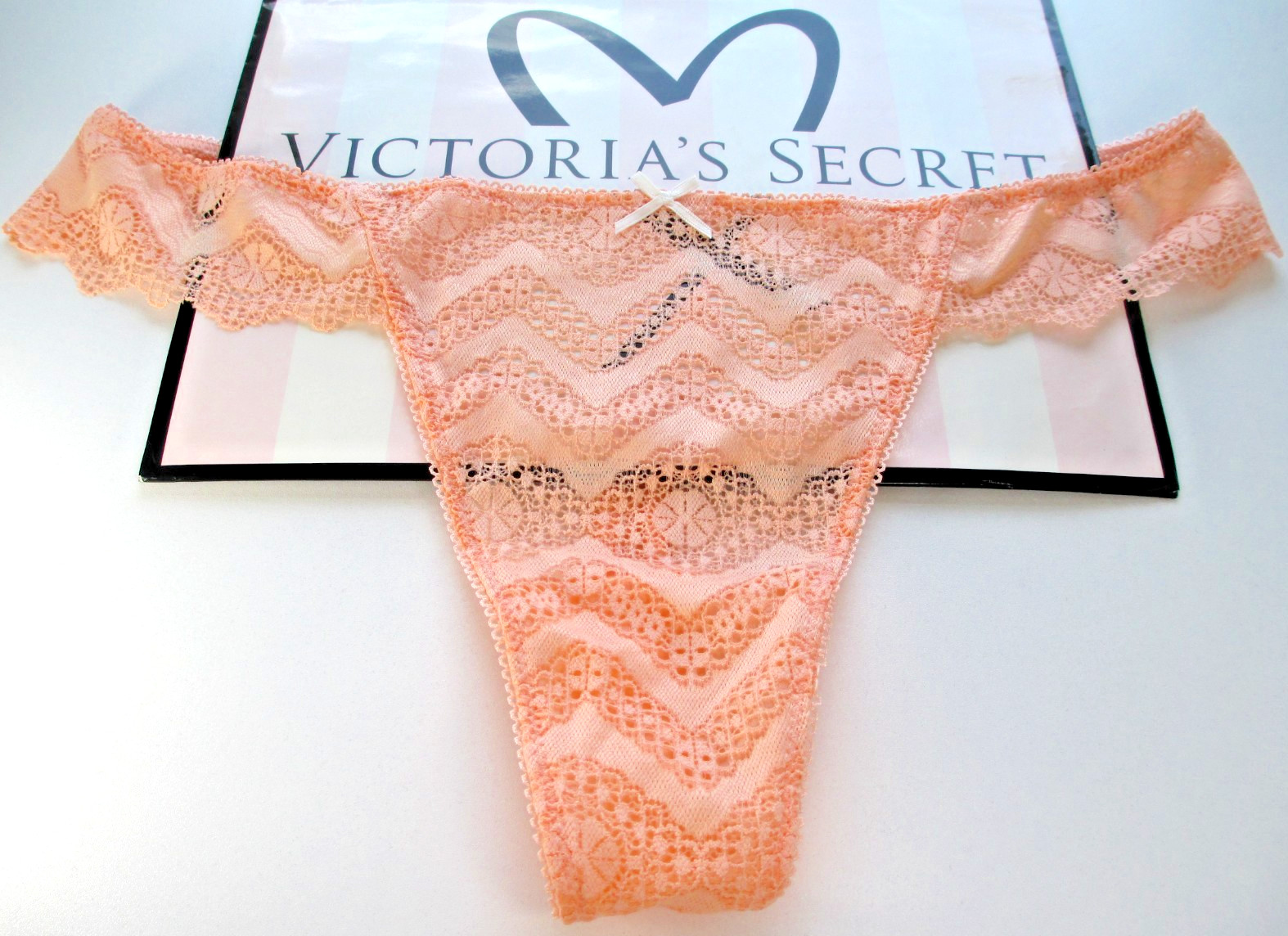 VICTORIA’S SECRET PINK Thong Panty S M L XL Orange NWT Crochet VS Lace