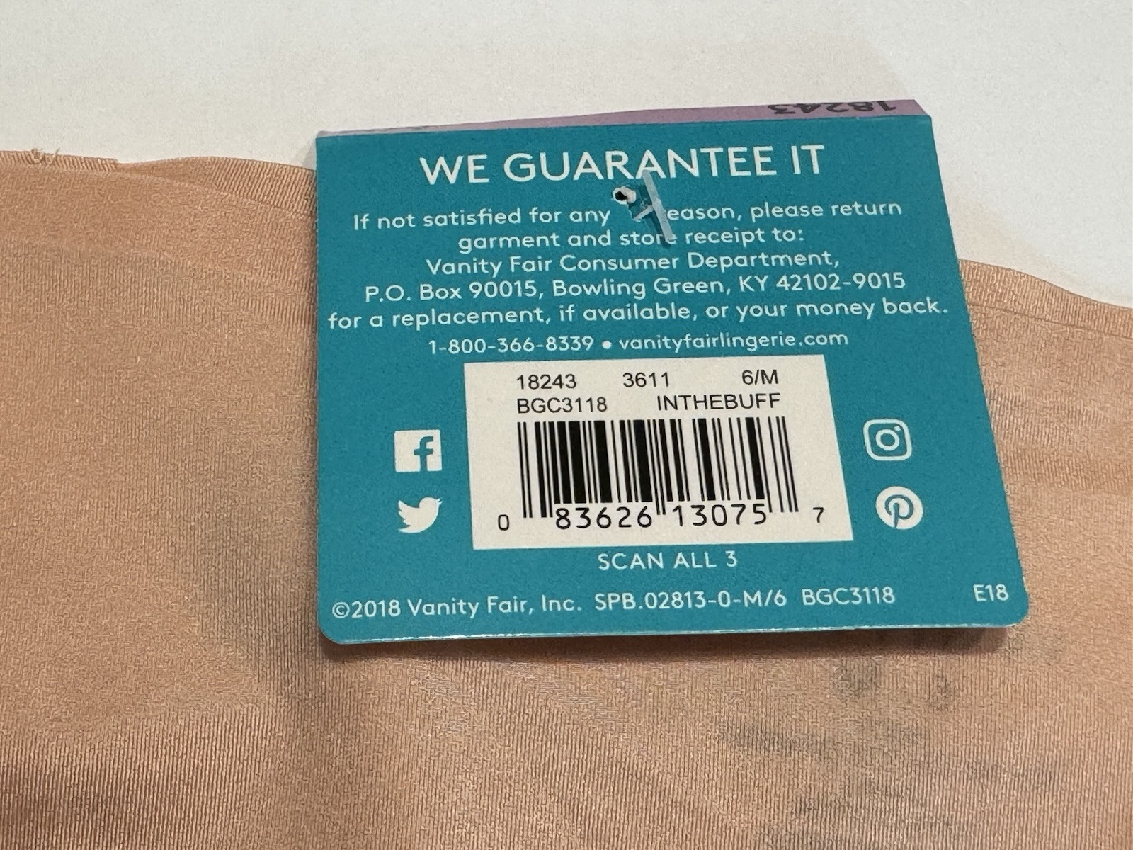 NWT 3 Vanity Fair Nearly Invisible Cheeky Hipster Panties 18243 6 M Light Beige
