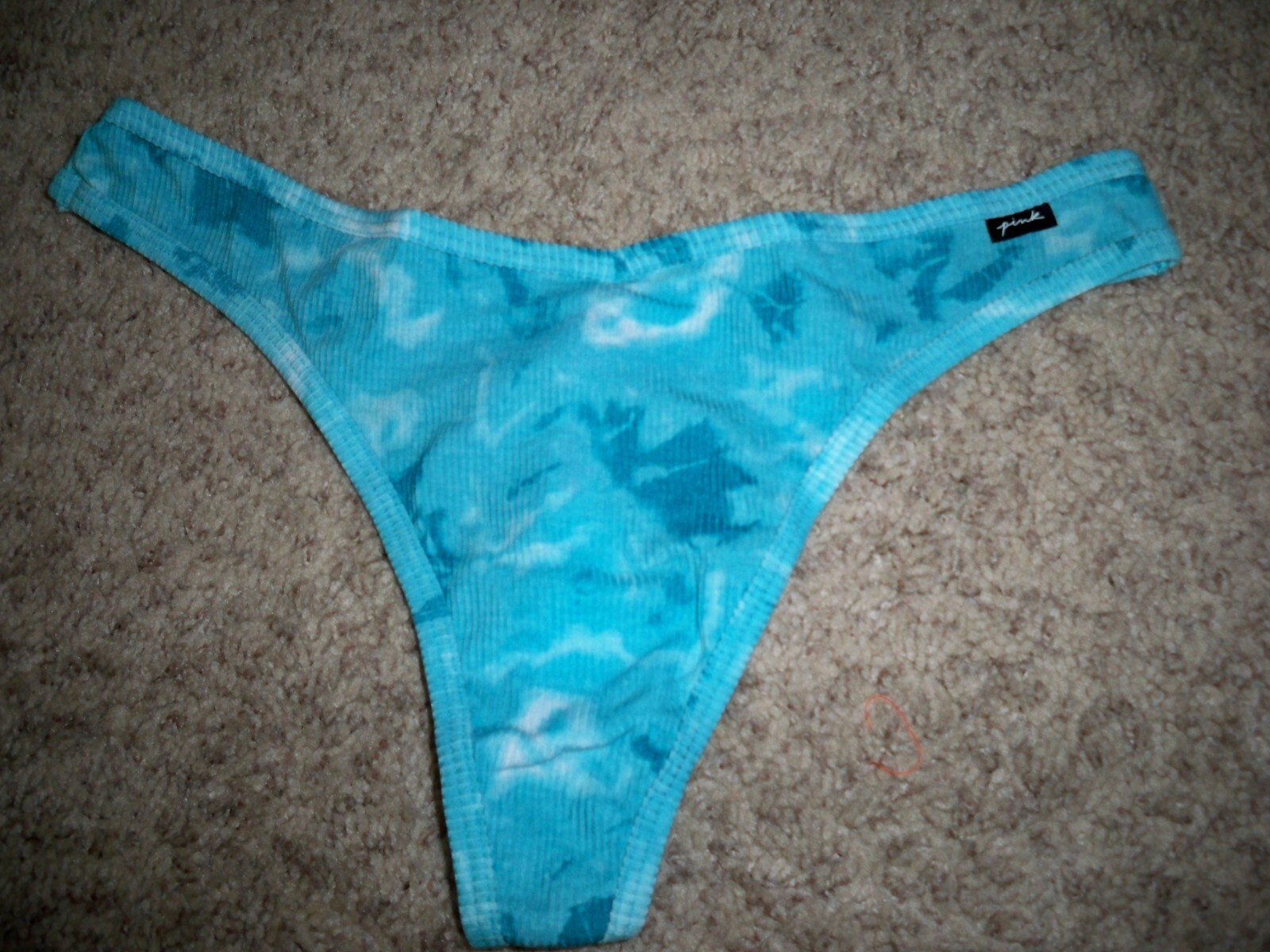 VICTORIAS SECRET THONG TURQUOISE BLUE TIE DYE LARGE NEW