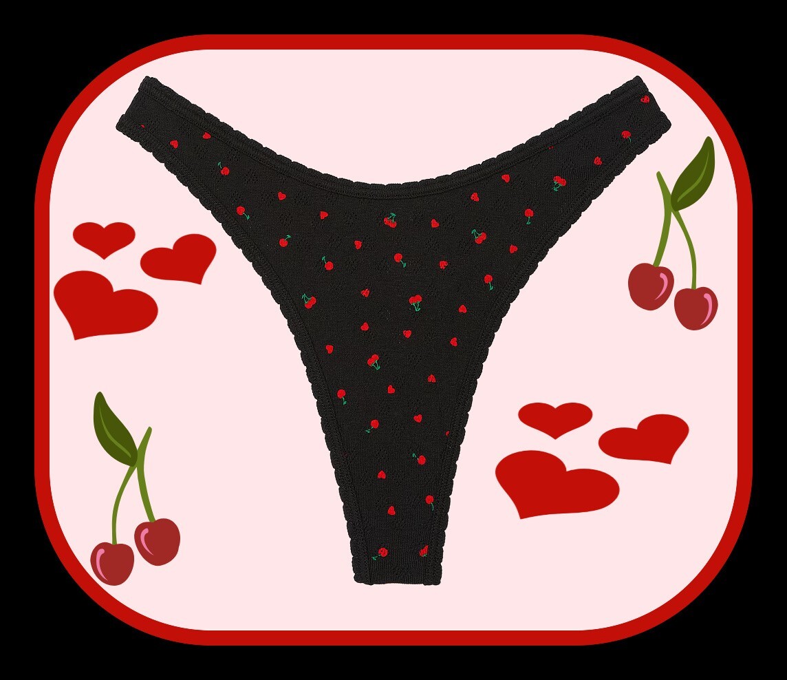 L HEART POINTELLE BLACK CHERRY HEART High-Leg Thong PINK Victoria’s Secret Panty