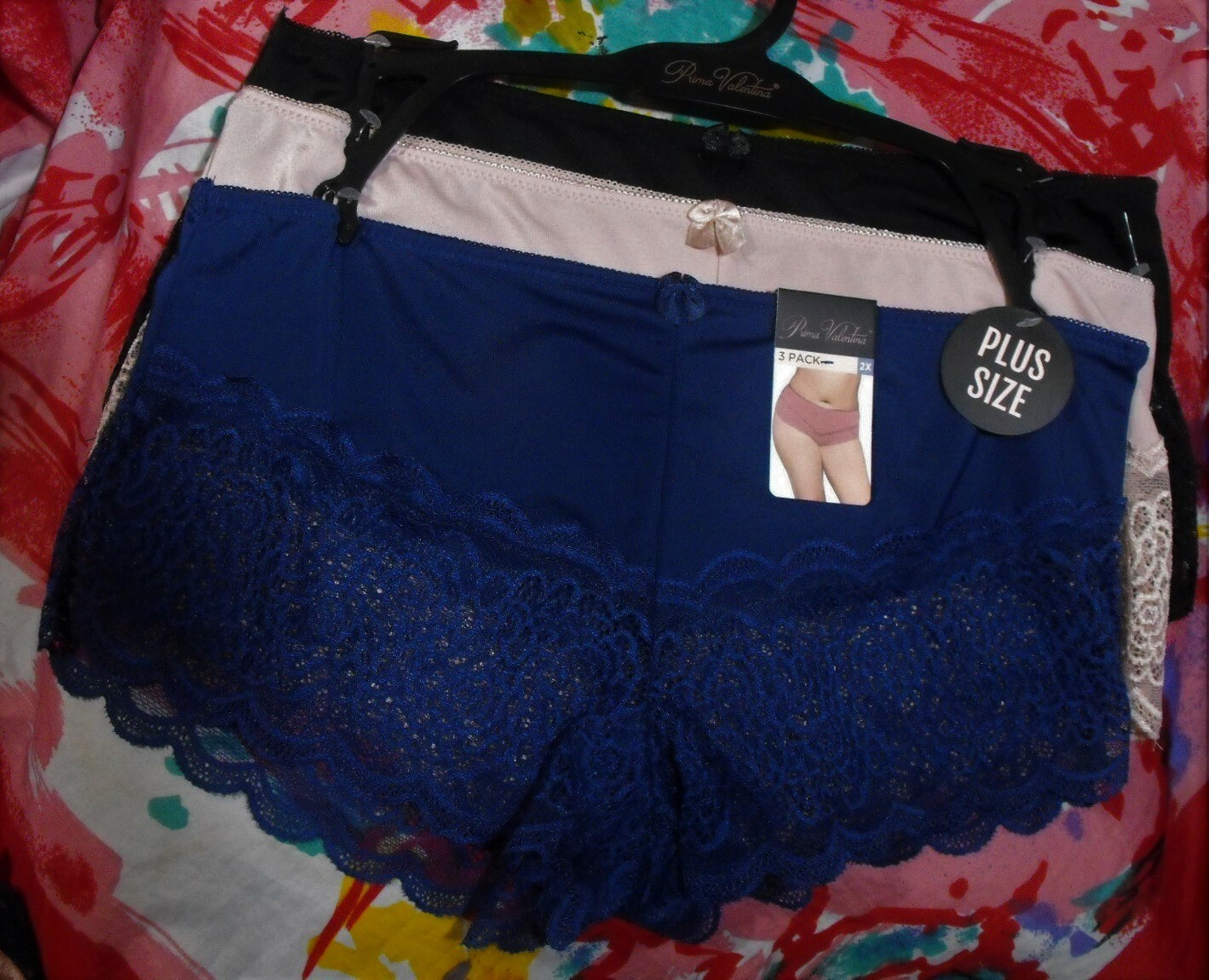 3 NEW PRIMA VALENTINA PLUS 841084X NY/BG LACE BACK DETAIL BOYSHORT PANTIES 2X